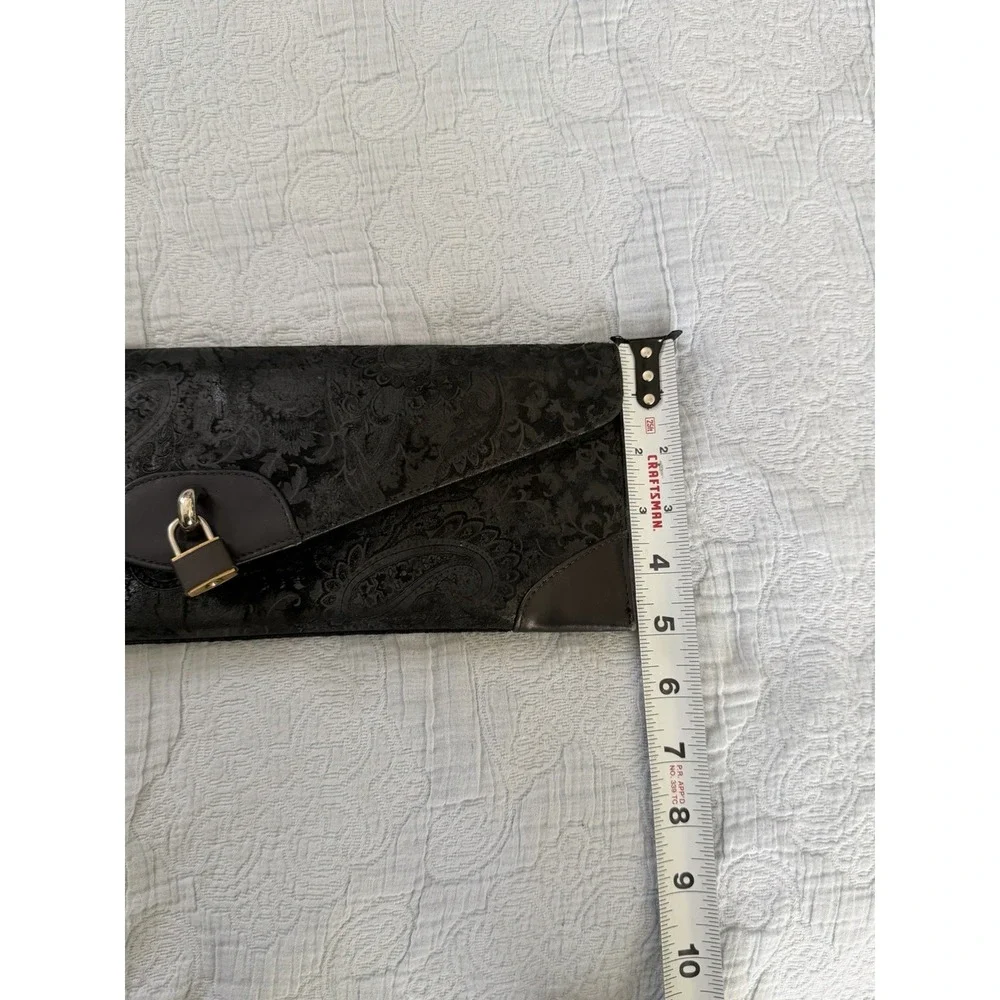 Miss Mak Vintage 90s Boho Y2K Black‎ Leather Padlock Paisley Chain Clutch Bag